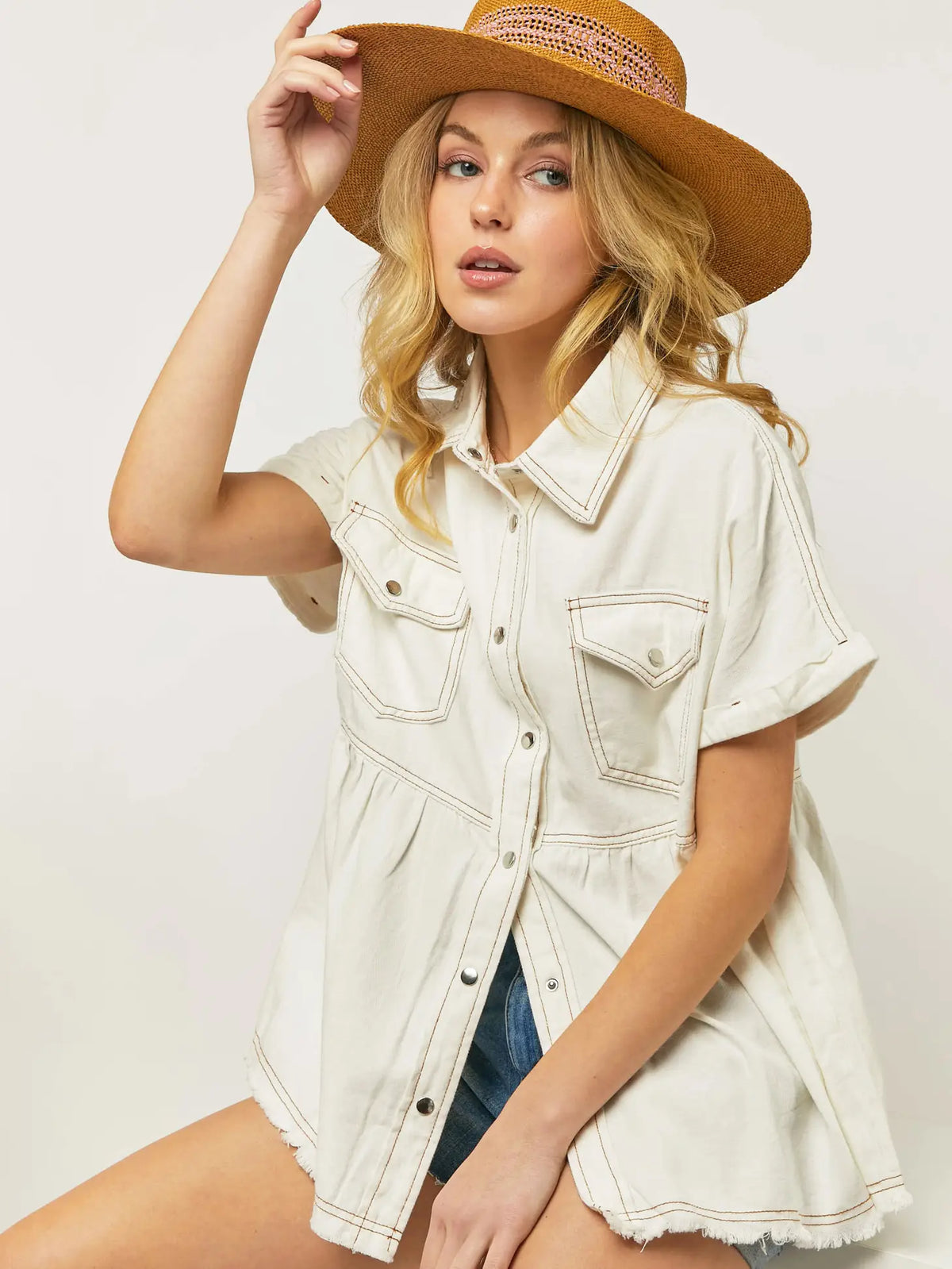 Button Down Baby Doll Denim Top