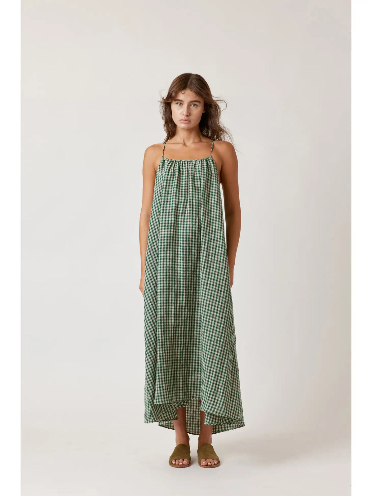 Green Gingham Ankle Dress